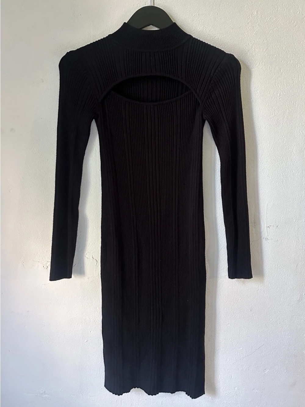 House of Harlow 1960 Women's Black Ribbed Cutout Mock Neck Midi Dress S